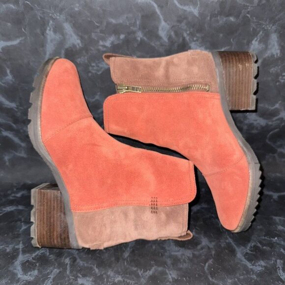 Sorel Boots Cate Bootie Carnelian Red Leather Side Zip Heeled Boot Women’s 7 - Picture 4 of 8